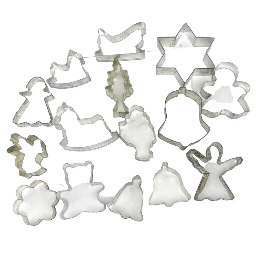 Vintage Cookie Cutter Lot of 15 Holiday Santa Christmas Tree Bell Metal Tin